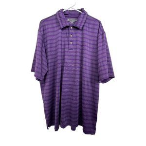 PEBBLE BEACH Shirt Mens 2X Polo Golf Purple Green Striped Colar Logo Buttons